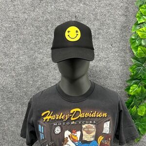 Smiley Face Black Mesh Trucker Snapback Hat